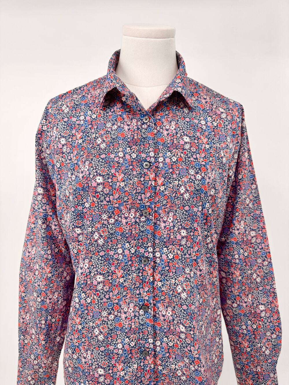 J Crew Liberty Shirt Floral Button Up Cotton Blouse Blue Red Top 8